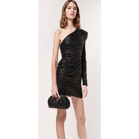 NWT Pinko Sequined One-Shoulder Dress sz S in Black - Picture 10 of 10